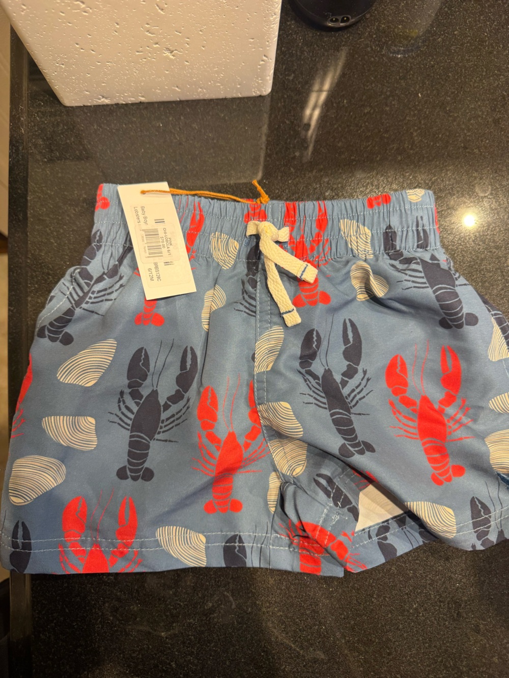 NWT blue rooster baby Lobster Print Swim Shorts - Blue with Red & Navy